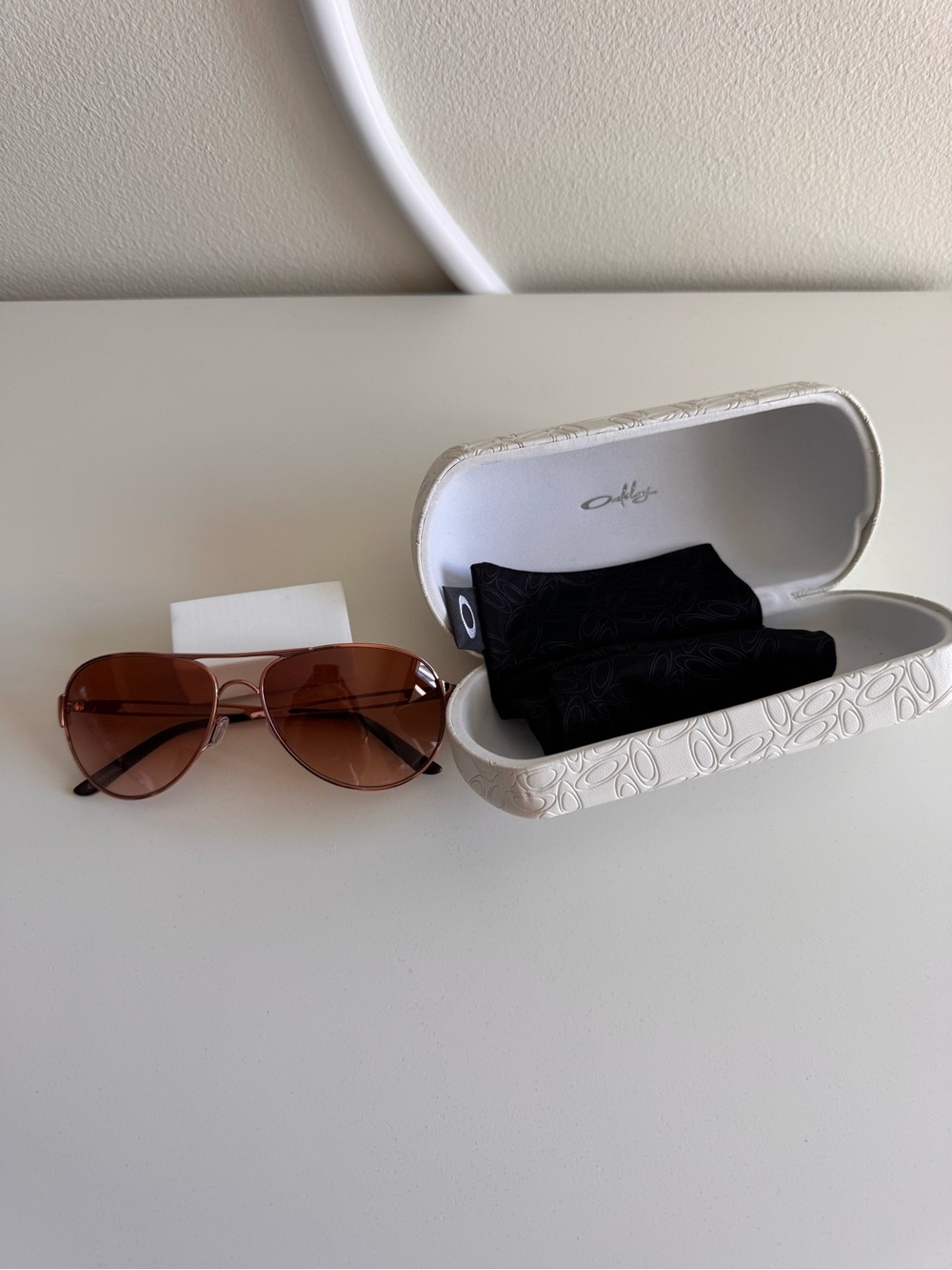 Oakley Women Brown Lens Rose Gold Frame Aviator Sunglasses